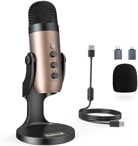 ZealSound USB Microphone,Condenser Phone Computer PC Mic kit,Plug&Play Gaming Microphones for PS 4&5.Mic Gain&Volume Control,Echo &Mute Button for Vocal,Record,Streaming,Discord YouTube Podcast on Mac