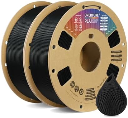 OVERTURE PLA Filament 1.75mm PLA 3D Printer Filament, 1kg Cardboard Spool (2.2lbs), Dimensional Accuracy +/- 0.02mm, Fit Most FDM Printer (Black 1-Pack)