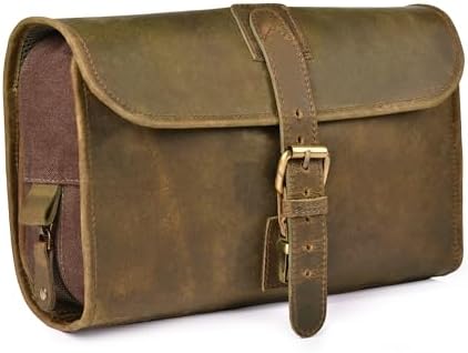 LEATHER VILLAGE Hanging Toiletry Bag for Men & Women, Handcrafted Vintage Cosmetic & Shaving Organizer Travel Dopp Kit- Brown