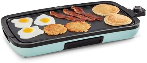DASH Deluxe Everyday Electric Griddle with Dishwasher Safe Removable Nonstick Cooking Plate for Pancakes, Burgers, Eggs and more, Includes Drip Tray + Recipe Book, 20” x 10.5”, 1500-Watt - Red