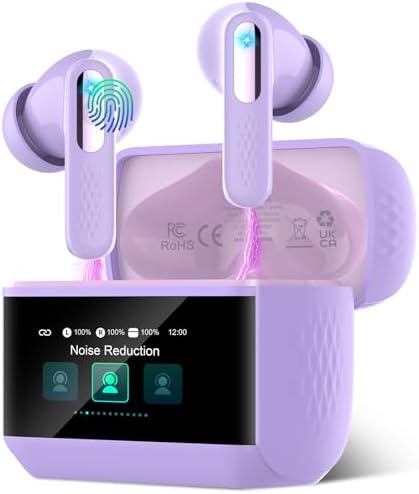 Wireless Earbuds, 2025 New Bluetooth 5.4 Ear Buds with Multifunctional Touch Screen, Bass Stereo Sound, ANC/ENC Noise-Canceling MIC, IPX7 Waterproof, 48H Bluetooth Earphones with 5 EQ Modes, Black