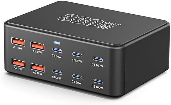 FOSION USB C Charging Station 330W, USB C Charger Charging Hub 10 Power Port for Multiple Devices with PD 100W 65W 30W QC3.0 18W Fast Charging Power Stock Station for iPhone 15, iPad Air/Pro, Galaxy