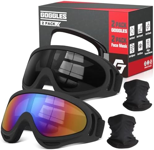 YENPK Dirt Bike Goggles, 2-Pack Motorcycle Goggles ATV Goggles Anti-Impact Motocross Goggles Ski Goggles with 2 Face Mask