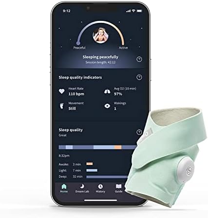 Owlet Dream Sock - Smart Baby Monitor View Heart Rate and Average Oxygen O2 as Sleep Quality Indicators. Wakings, Movement, and Sleep State. Digital Sleep Coach and Sleep Assist Prompts, Mint