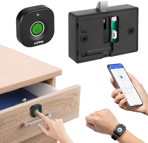 Bluetooth Fingerprint Cabinet Lock with Phone/Watch App Unlock, Smart Biometric Cabinet Lock, Keyless Hidden File Drawer Wardrobe Lock, Child Safety Electric Fingerprint Lock,DIY Wooden Furniture Lock
