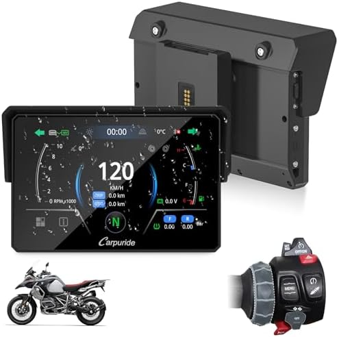 2025 CARPURIDE W702BS PRO for BMW Motorcycle CarPlay & Android Auto Dual Bluetooth, 7" Waterproof GPS Navigation Screen, Data Reading,Native Wonder, TPMS, Light Sensor, Music Sharing, Intercom, 16-Pin