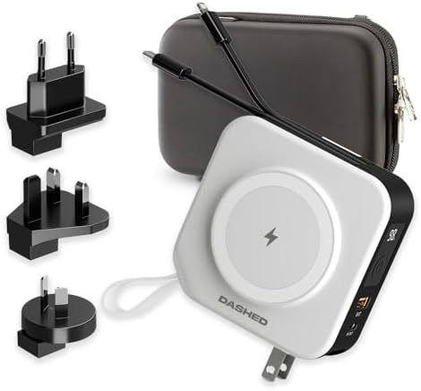 Travelpod 5-in-1 Travel Charger Power Bank - Global Compatibility, Wireless Charging, 10,000mAh - iPhone, AirPods, iPad, Watches, Samsung, Android - Includes 4 Universal Adapters (Black)