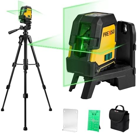 PREXISO Laser Level Self Leveling, 100 Ft Rechargeable & Selectable Green Cross Line Laser Level for Construction, Floor Tile, Home Renovation with Magnetic Pivoting Base, Target Plate & Portable Bag