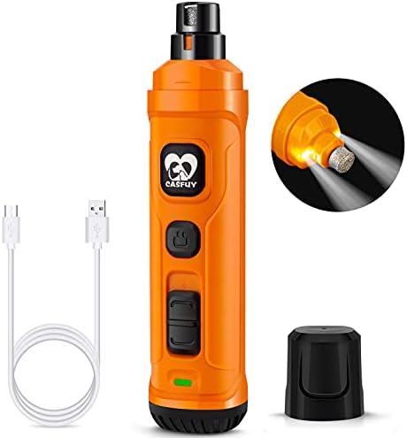 Casfuy Dog Nail Grinder with 2 LED Light - New Version 2-Speed Powerful Electric Pet Nail Trimmer Professional Quiet Painless Paws Grooming & Smoothing for Small Medium Large Dogs and Cats (Blue)