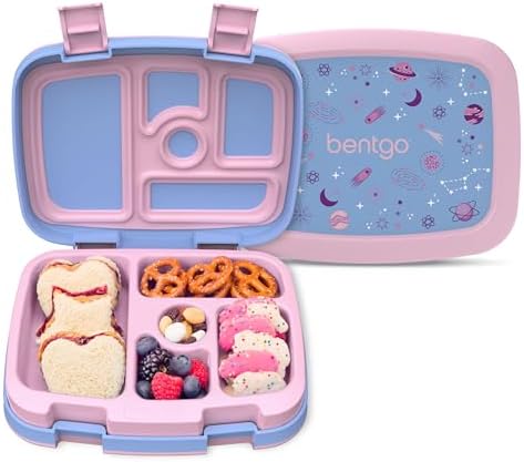 Bentgo Kids Prints Leak-Proof, 5-Compartment Bento-Style Kids Lunch Box - Ideal Portion Sizes for Ages 3-7, Durable, Drop-Proof, Dishwasher Safe, & Made with BPA-Free Materials (Green Rainbow)