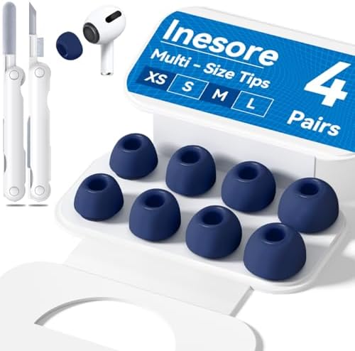 4 Pairs Replacement Ear Tips for AirPods Pro 2nd/1st Generation with Portable Storage Box & Cleaner Pen,Noise Reduction Holewith & Built-in dust Guard Screen,Silicone Ear Tips for AirPods Pro (White)