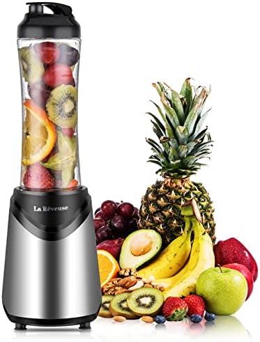 La Reveuse Smoothies Blender Personal Size 300 Watts with 2 Pieces 18 oz BPA Free Portable Travel Sports Bottles (Silver 2 Cups)