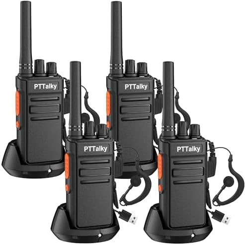 PTTalky FR1 Walkie Talkies for Adults Long Range, Rechargeable 2-Way Radio Walkie Talkie with Charge Cable Charger Dock for Hunting Commercial Cruises (2 Pack)