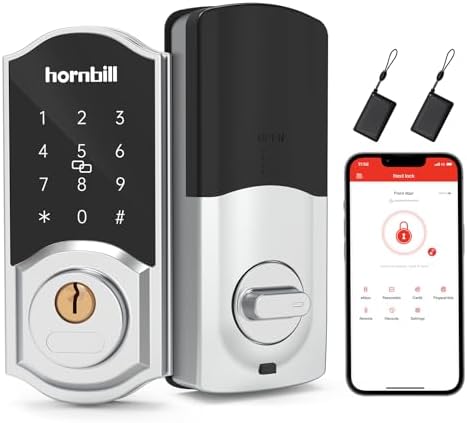 Keyless Entry Door Lock Deadbolt, Hornbill Smart Lock Front Door, Electronic Door Locks with Keypads, Digital Auto Lock Bluetooth Smart Door Locks for Homes Bedroom