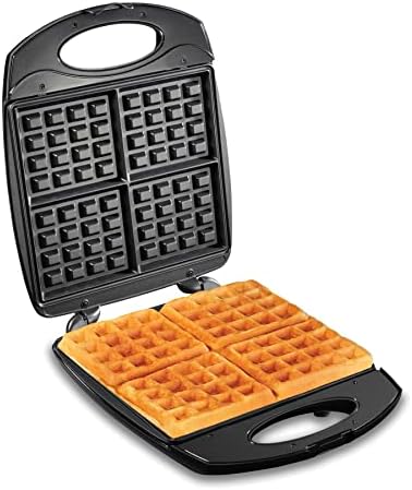 Hamilton Beach 4-Slice Non-Stick Belgian Waffle Maker with Indicator Lights, Compact Design, Black (26020) - PuriLite