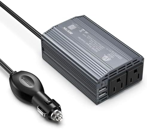 BESTEK Power Inverter DC 12V to AC 110V - 300W Car Plug Adapter Outlet with 4.8A Dual USB Fast Charging Port - Car Charger Cigarette Lighter Adapter for Phone, Laptop on Road Trip - Aluminum Housing