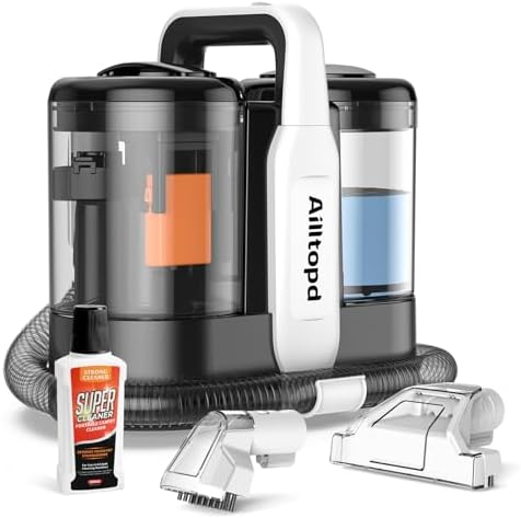 Ailltopd Portable Carpet & Upholstery Spot Cleaner, Powerful Suction and Spot Remover, Deep Stain Cleaning for Carpet, Pets, Stairs, Car Seat, Couch, with Dual Size BrushHead and Cleaning Solutions
