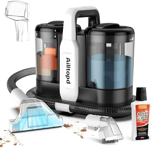 Ailltopd Portable Carpet & Upholstery Spot Cleaner, Powerful Suction and Spot Remover, Deep Stain Cleaning for Carpet, Pets, Stairs, Car Seat, Couch, with Dual Size BrushHead and Cleaning Solutions