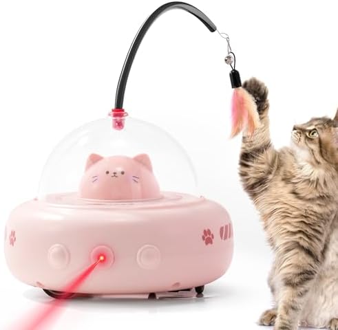 Li & Zhao Cat Laser Toy Automatic - Laser Cat Toys for Indoor Cats 2 in 1 Cat Laser Pointer Toy Interactive Cat Toy Electronic Cat Toy Rechargeable Moving Feather Cat Wand for Bored Cats Kittens