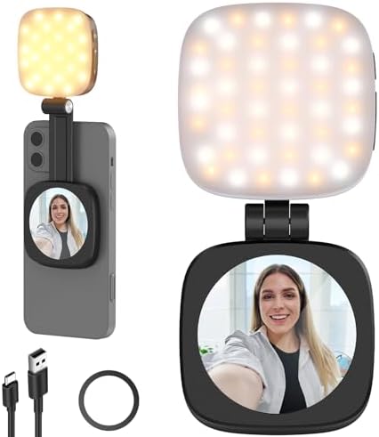 NEEWER BASICS Magnetic Selfie Light Compatible with MagSafe iPhone, CRI95 700lx/0.3m Folding LED Phone Fill Ring Lighting with Mirror for Zoom Makeup Photography Recording Video Conference,White NL48B