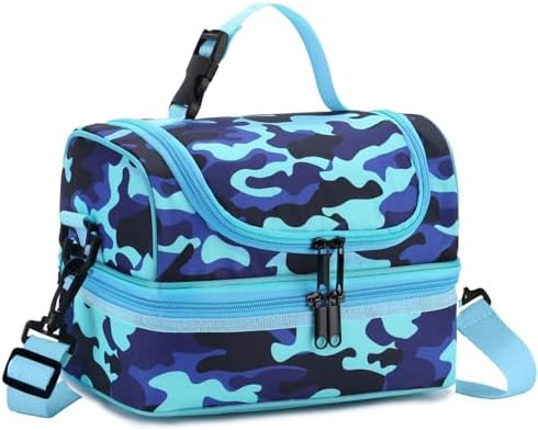 VASCHY Lunch Box Bag Men, Insulated Two Compartments Bento Cooler Bags for Adults/Women/Kids for School,Daycare,Kindergarten,Picnic Black