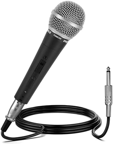 Pyle Professional Dynamic Vocal Microphone - Moving Coil Dynamic Cardioid Unidirectional Handheld Microphone with ON/OFF Switch Includes 15ft XLR Audio Cable to 1/4'' Audio Connection - PDMIC59