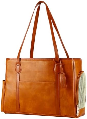 Monanller Stylish Dog Purse Carrier, Leather Pet Carrier Bag for Small Dogs Cats Puppy, Airline Approved Soft-Sided Carrier Beige