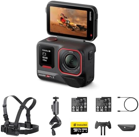 Insta360 Ace Pro 2 Get-Set Bundle- 8K Waterproof Action Camera Co-Engineered with Leica, 1/1.3" Sensor, Dual AI Chip, Leading Low Light, Superior Audio, Flip Screen & AI Editing, Dual Battery