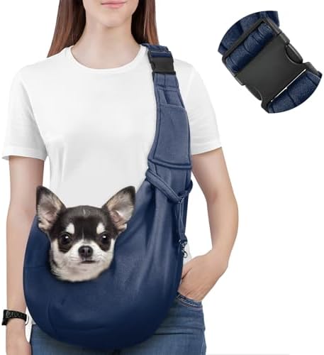 Pawaboo Small Dog Sling Carrier, Reversible Hands Free Dog Sling Carrier for Small Dogs and Cats, Puppy Sling Carrier with Adjustable Strap Buckle & Safety Harness, Puppy Essentials, Grey