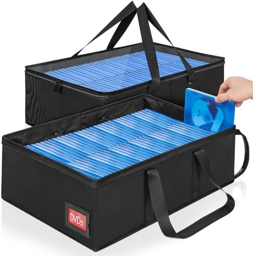 4 Pack-DVD Storage Boxes, PVC Clear Lid, DVD Case Holder Organizer with Index Labels-15.4"x 5.5"x 7.9" DVDs Storage Holder Bags for DVDs, CDs, Video Games, Books, Each Hold up to 25 DVDs Jewel Cases