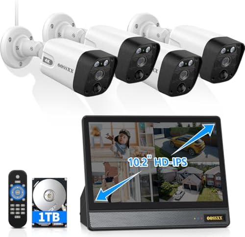(4K/8.0MP,130°Ultra Wide Angle,2-Way Audio) Wired PoE Camera System with Monitor Outdoor IP Camera for House Indoor Home Security Systems, PIR Surveillance Cameras Video DVR Set