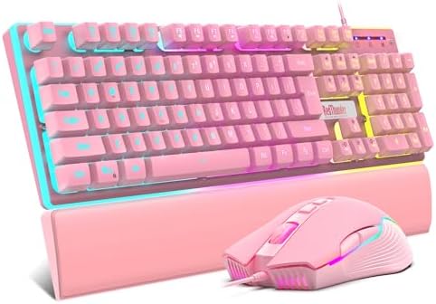 RedThunder K10 Wired Gaming Keyboard and Mouse and Wrist Rest Combo, RGB Backlit, Mechanical Feel Anti-ghosting Keyboard + 7D 7200 DPI Mice+Soft Leather Wrist Rest 3 in 1 PC Gamer Accessories(Black)