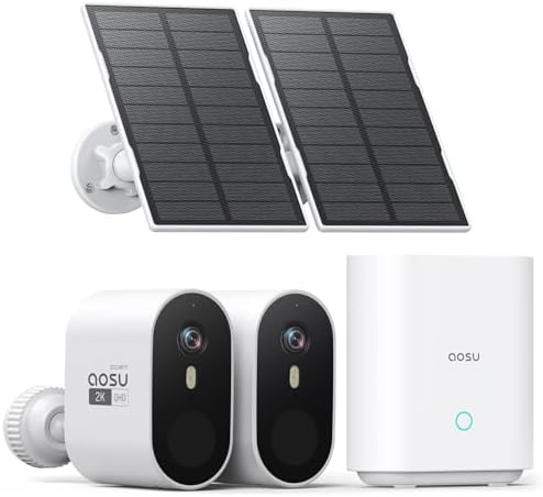 AOSU 2K Solar Security Cameras Wireless Outdoor, WiFi Camera Surveillance Exterieur for Home Security System, 166° View, Color Night Vision, 2-Way Talk, 32GB Homebase Local Storage, No Monthly Fee