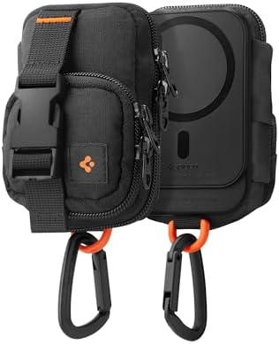 Spigen Snap Zip (MagFit) Magnetic Pouch Organizer EDC Everyday Carry SSD Card Storage Holder Wallet Belt, Backpack Clip Designed for MagSafe Compatible with iPhone 16/15/14/13/12 Models - Black