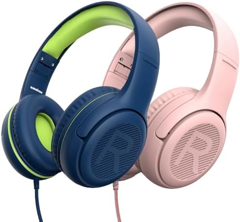 awatrue Kids Headphones with Microphone, Wired Headphones for Kids 85/94dB Safe Volume Limit, Over Ear Headsets, Boys Girls Childrens Headphones for School/Travel/Fire Tablet/BlueOrange