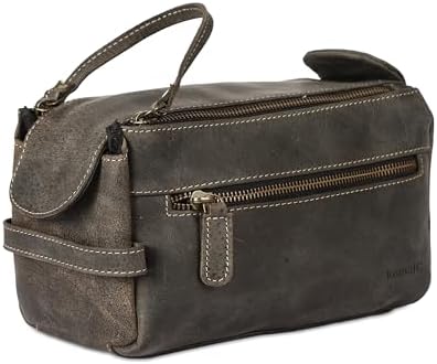 Premium Buffalo Leather Unisex Toiletry Bag Travel Dopp Kit Shaving kit (Distressed Tan)