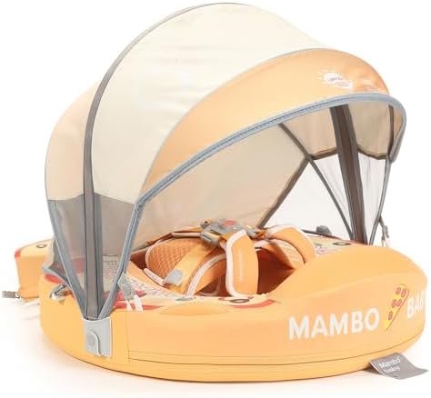 Mambobaby Baby Swim Float with Canopy, Non-Inflatable Solid Baby Float, Upgrade Soft Skin-Friendly Material Infant Swim Float