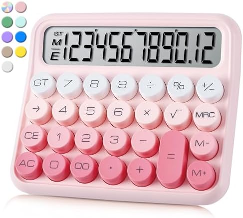 VEWINGL Mechanical Switch Calculator, 12 Digit Large LCD Display and Buttons, Great for Everyday Life and Basic Office Work, with Battery