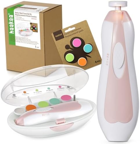 haakaa Baby Nail Trimmer Electric Baby Nail Clippers Kit for Newborn, Toddler or Adults Fingernails and Toenails Care, Baby Nail Care Set & Extra 4 Replacement Pads Combo - Acorn