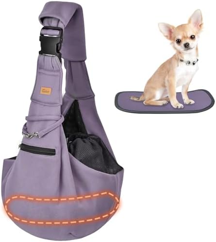 Cuby Adjustable Dog Cat Sling Padded Hard Bottom Pet Carrier Sling Soft Carrying Puppy Bag for Small Dogs Cats Outdoor Travel (Grayish-White)