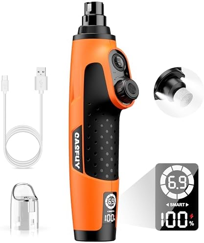 Casfuy Smart 6 Speed Dog Nail Grinder - Pet Nail Grinder with 2 LED Lights Super Quiet Rechargeable Electric Dog Nail Trimmer File Toenail Grinder for Large Medium Small Dogs (Red)
