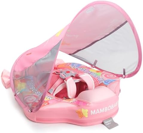 Mambobaby Baby Swim Float with Canopy, Non-Inflatable Solid Baby Float, Upgrade Soft Skin-Friendly Material Infant Swim Float