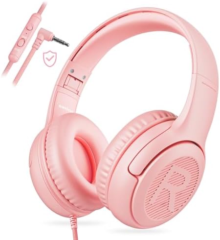 awatrue Kids Headphones with Microphone, Wired Headphones for Kids 85/94dB Safe Volume Limit, Over Ear Headsets, Boys Girls Childrens Headphones for School/Travel/Fire Tablet/BlueOrange