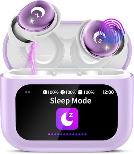 VEKJ Sleep Earbuds, Bluetooth 5.4 Mini Wireless Ear Euds with Multifunctional Touch Screen, 48H Bass Stereo Headphones with Sleep Mode/5 EQ Modes/ENC Noise Cancelling, IPX7 Earphones for iOS Android