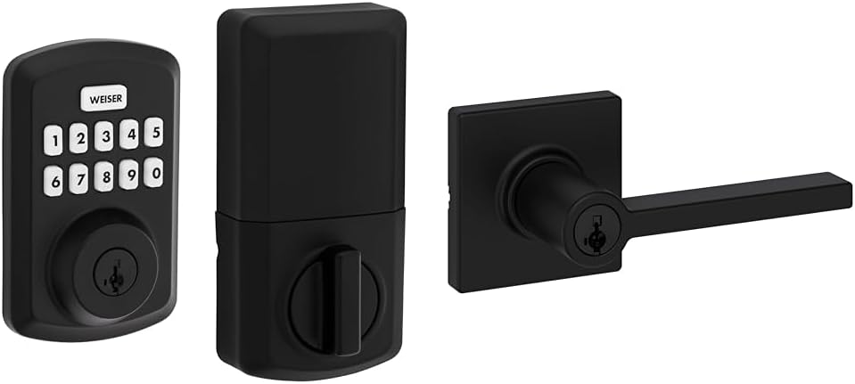 Weiser Powerbolt 3 Matte Black Keyless Entry Door Lock/Deadbolt Lock, 10-Button Keypad Door Lock with Auto Lock and 12-Month Battery Life, Electronic Door Locks for Front Door, Home Décor