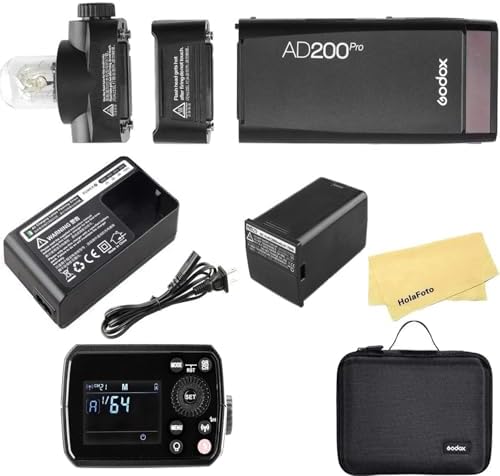 Godox AD200 Pro II 2.4G Pocket Flash Strobe,500 Full Power Flashes,0.01-1.8s Recycling,2900mAh Battery for Canon Sony Nikon Fuji Fujifilm Olympus Panasonic Pentax Etc Cameras(Godox AD200 Pro Upgraded)
