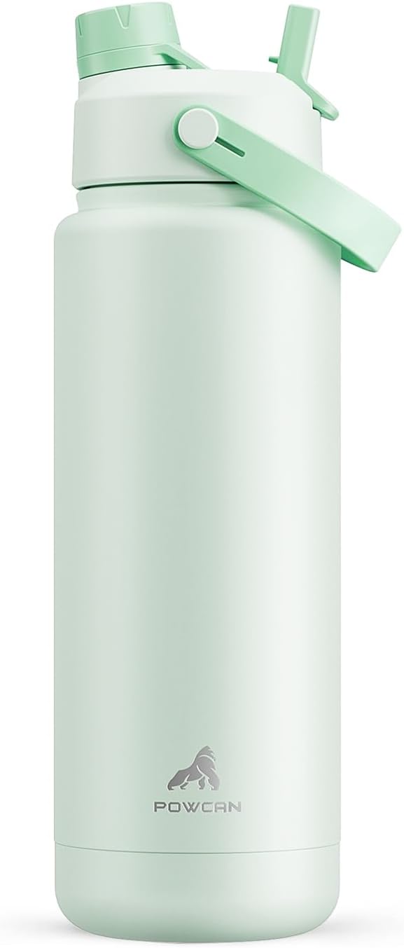 POWCAN 26 oz Insulated Water Bottle with 2-in-1 Straw and Spout Lid, Keep Cold 24H, Leak-Proof, Fits in Car Cup Holder, Stainless Steel Water Bottle for Sports, Travel, and School (Cotton Candy)