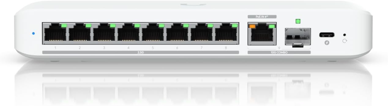 Ubiquiti Networks USW-Flex-2.5G-8 UniFi Switch Flex 2.5G (8 x 2.5 GbE ports, 1 x 10 GbE PoE+ input/SFP+ combo, Plastic case, Compatible with Desktop, Laptop, Server, IP Camera, Printer)