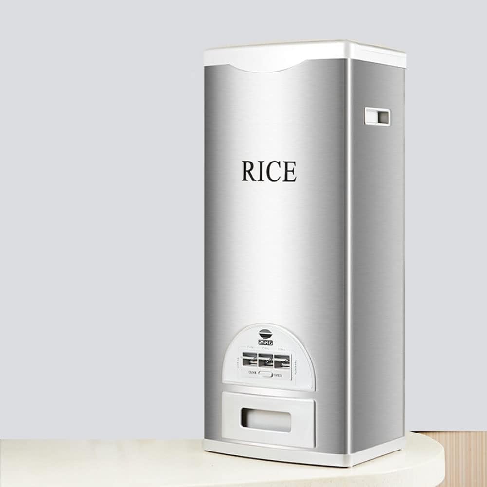Rice Tank Rice Storage Rice Storage Container Stainless Steel 25/33/45/55/66LB Sealed Grain Rice Cabinet Rice Storage Bucket (Black 20kg)