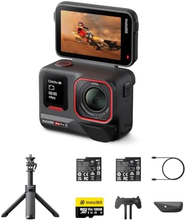 Insta360 Ace Pro 2 Get-Set Bundle- 8K Waterproof Action Camera Co-Engineered with Leica, 1/1.3" Sensor, Dual AI Chip, Leading Low Light, Superior Audio, Flip Screen & AI Editing, Dual Battery